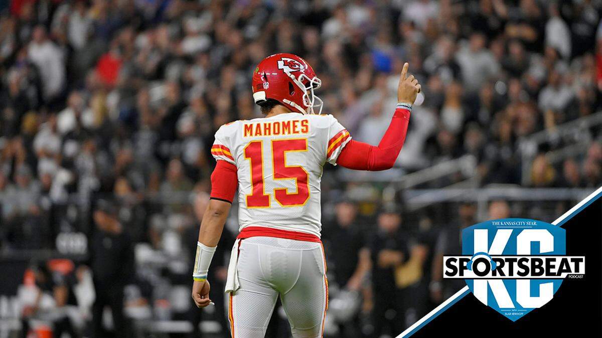 Kansas City Chiefs quarterback Patrick Mahomes (15) during the first half of an NFL football game Las Vegas Raiders, Sunday, Nov. 14, 2021, in Las Vegas. (AP Photo/David Becker)