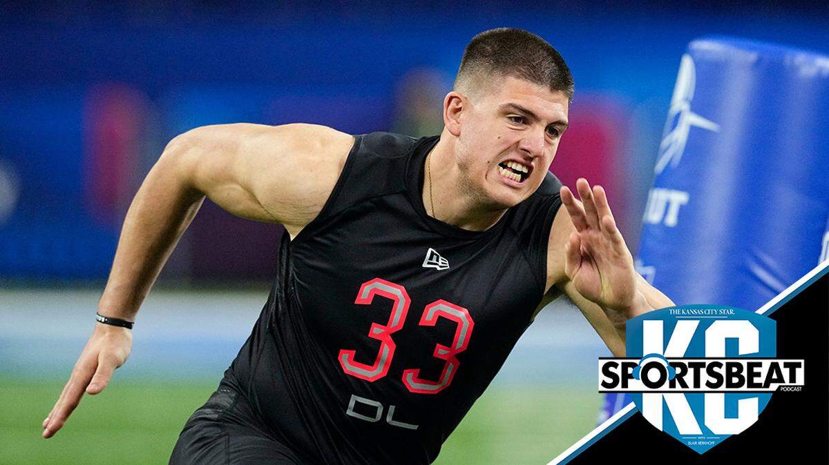 FILE - Purdue defensive lineman George Karlaftis runs a drill during the NFL football scouting combine Saturday, March 5, 2022, in Indianapolis. Karlaftis is a possible pick in the NFL Draft. (AP Photo/Darron Cummings, File)