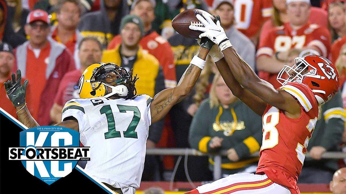 The Chiefs defense, including this fourth quarter interception by L’Jarius Sneed, right, stepped up their game in defeating Davante Adams and the Green Bay Packers, 13-7, Sunday Arrowhead Stadium.