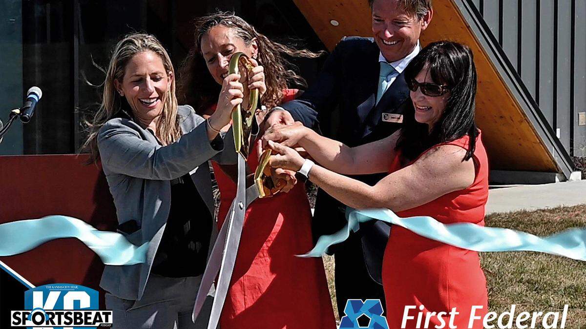 KC Current co-owners, Angie and Chris Long (middle) were joined by Jessica Berman (left) Commissioner of the NWSL, and Riverside Mayor, Kathy Rose to officially cut the ribbon on the opening of the KC Current training facility, Tuesday afternoon in Riverside (June 21, 2022).