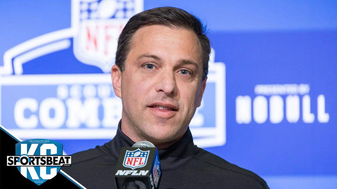 Feb 28, 2023; Indianapolis, IN, USA; Kansas City Chiefs general manager Brett Veach speaks to the press at the NFL Combine at Lucas Oil Stadium. Mandatory Credit: Trevor Ruszkowski-USA TODAY Sports