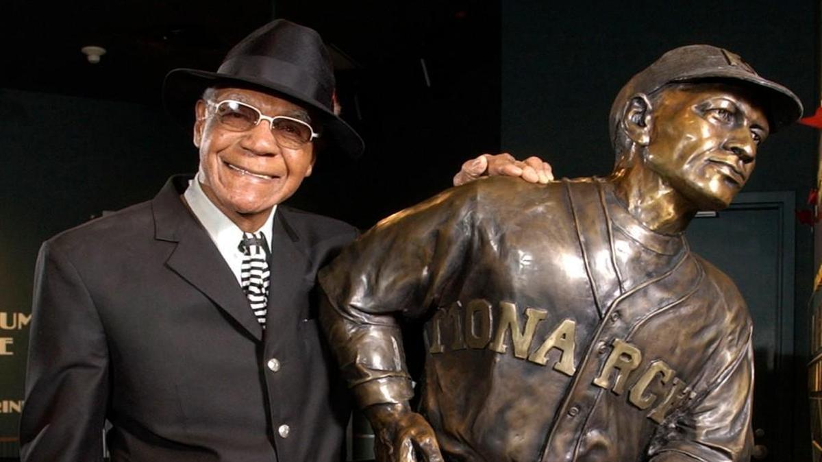 Former Kansas City Monarch Buck O'Neil posed with his statue at the National Baseball Hall of Fame in 2005. The Hall announced that Negro Leaguers will get another shot at entry, giving O’Neil another chance at enshrinement.