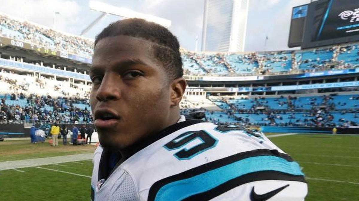 Kony Ealy of the Carolina Panthers is a second-year defensive end from Missouri. Here he was at the NFL divisional playoff game against the Seattle Seahawks last month. The Panthers won 31-24.