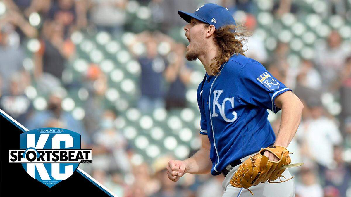 Kansas City Royals relief pitcher Scott Barlow reacts after striking out Detroit Tigers’ Harold Castro for the final out of the ninth inning in a baseball game, Sunday, Sept. 26, 2021, in Detroit. (AP Photo/Jose Juarez)