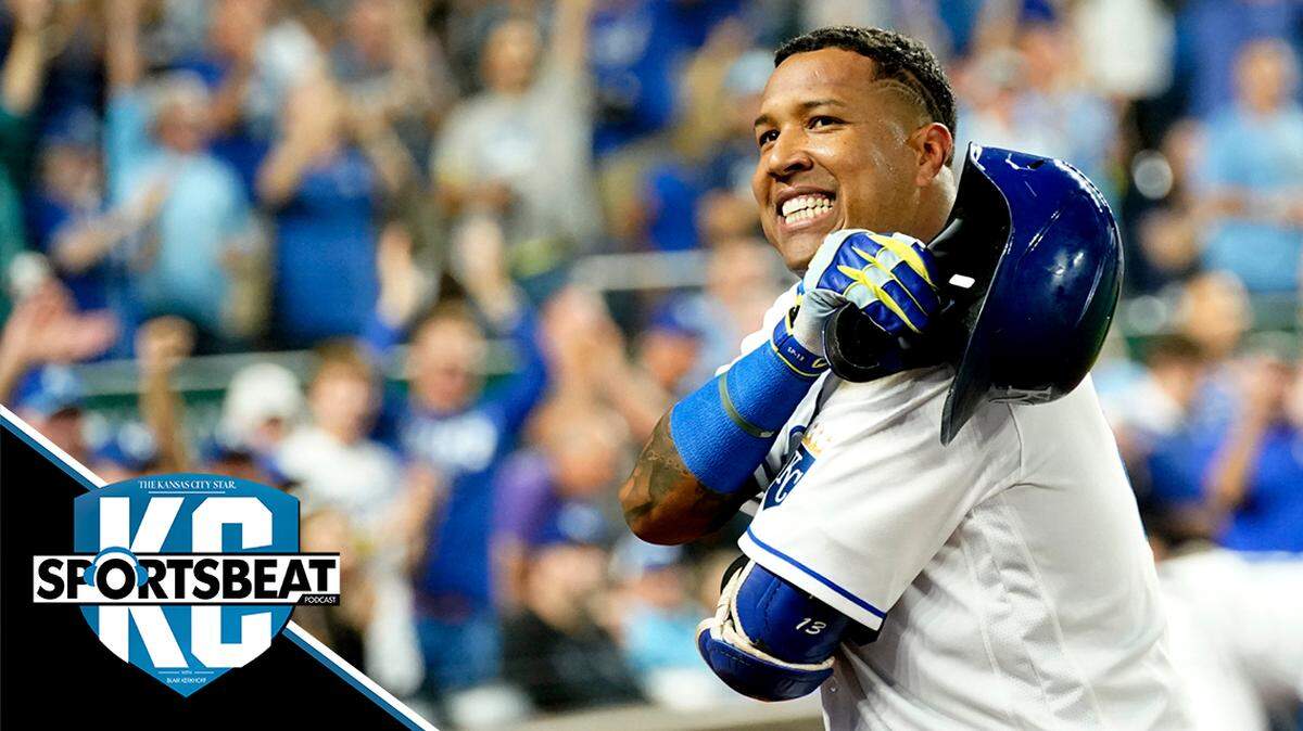 Kansas City Royals’ Salvador Perez acknowledges the crowd after hitting a three-run home run during the first inning of a baseball game against the Cleveland Indians Wednesday, Sept. 29, 2021, in Kansas City, Mo. Perez’s homer tied Jorge Soler for the Royals’ most home runs in a season at 48. (AP Photo/Charlie Riedel)