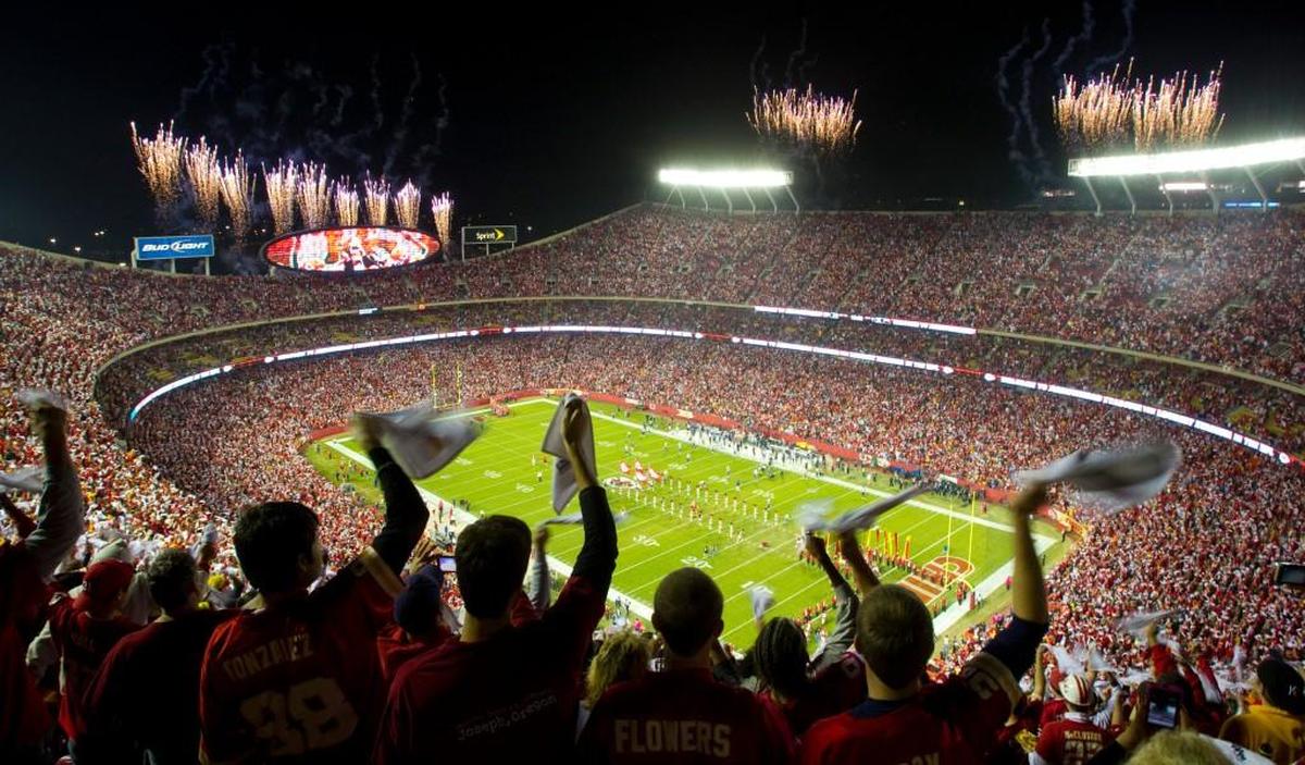 Arrowhead Stadium at night.