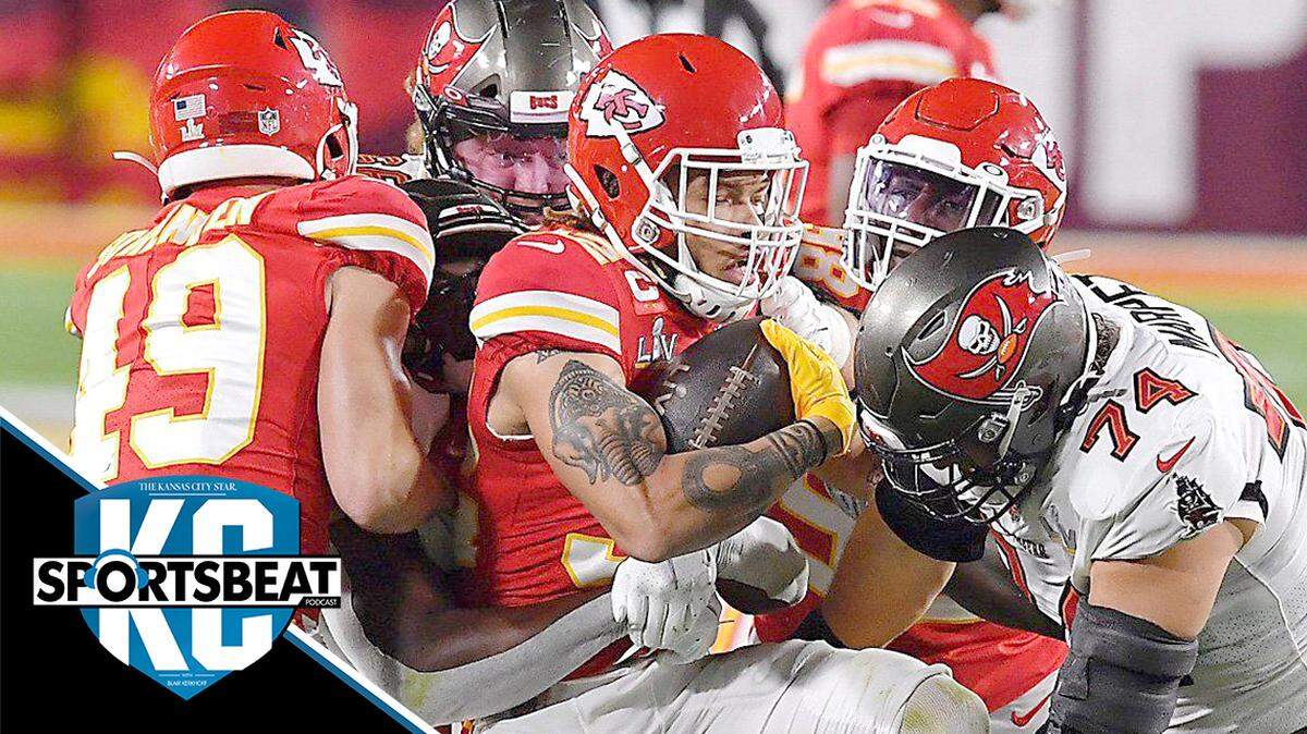 Kansas City Chiefs strong safety Tyrann Mathieu thought he had an interception in the first half but it was called back due to a penalty Sunday, February 7, 2021, at Super Bowl LV at Raymond James Stadium in Tampa, Florida.