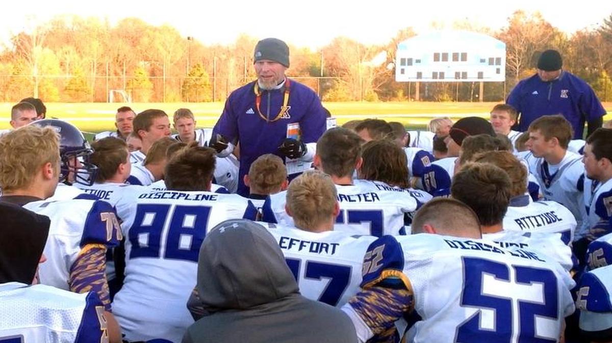 Kearney High School football coach Greg Jones, seen here after a Bulldogs’ playoff victory last season, will build off the momentum of last year’s state title win over Webb City.