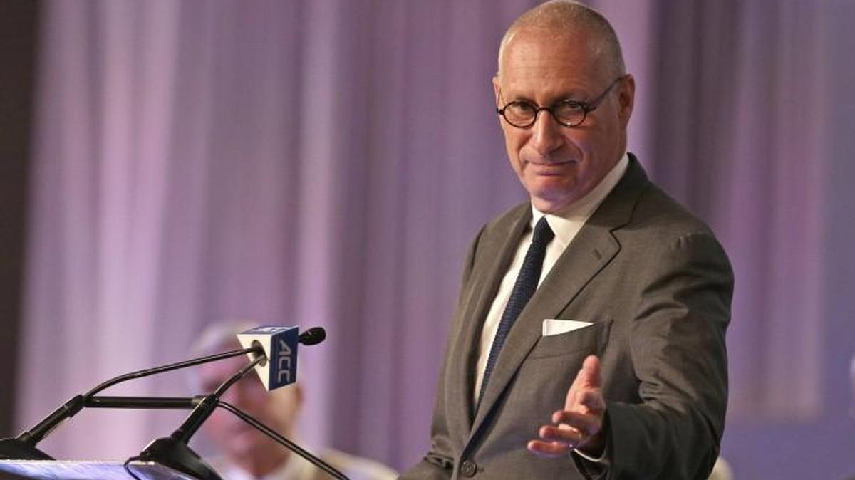 John Skipper gestured as he talks about the new ACC/ESPN Network during a news conference on July 21, 2016.