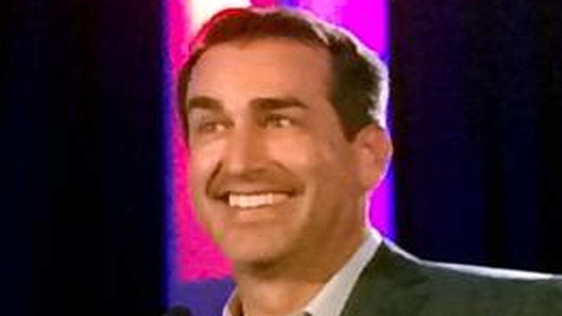 
Shawnee Mission South and Kansas grad Rob Riggle brought down the sold-out house as the featured guest and final speaker Wednesday night at the Kansas City Sports Commission’s annual awards banquet at the Muehlebach Tower of the Kansas City Marriott Downtown.
