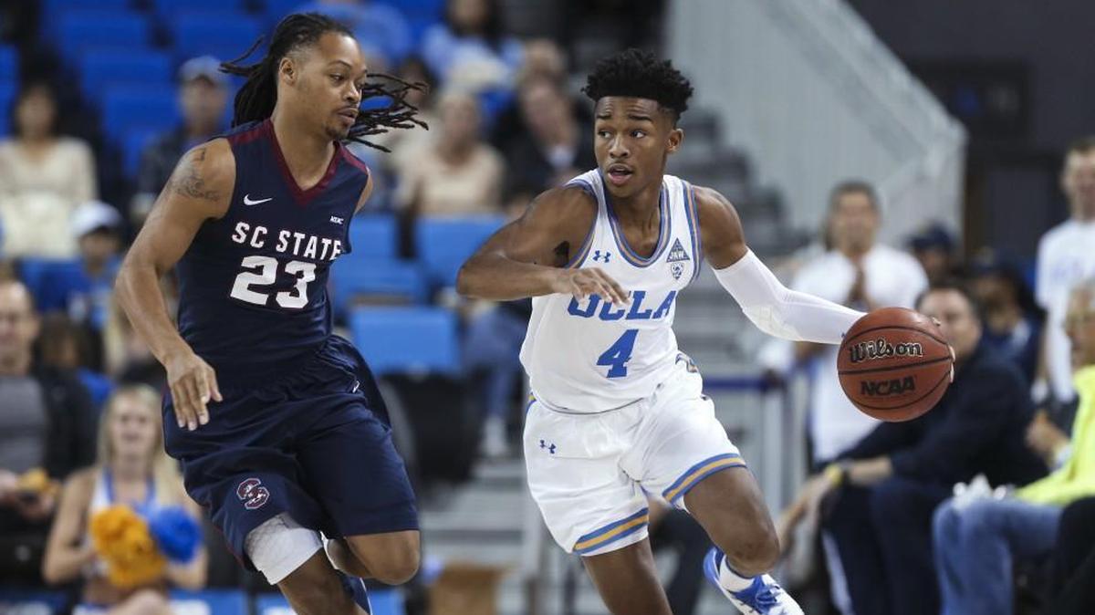 With three of UCLA’s top players out indefinitely following a shoplifting incident in China, the Bruins’ workload falls on guys like guard Jaylen Hands, right.