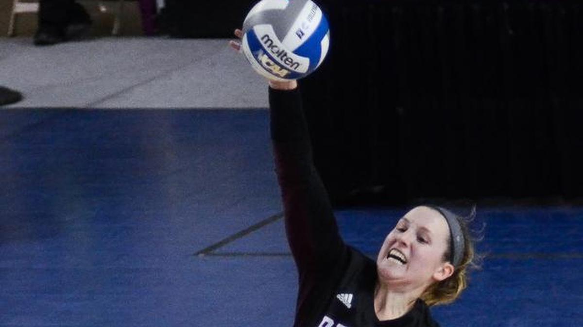 Missouri State senior Lily Johnson spiked the ball against Michigan State in the first round of the NCAA Tournament on Friday in Omaha, Neb. Johnson’s decorated career, which saw her win three Missouri Valley Conference player of the year awards, came to an end with Missouri State’s three-set loss at the hands of Michigan State.