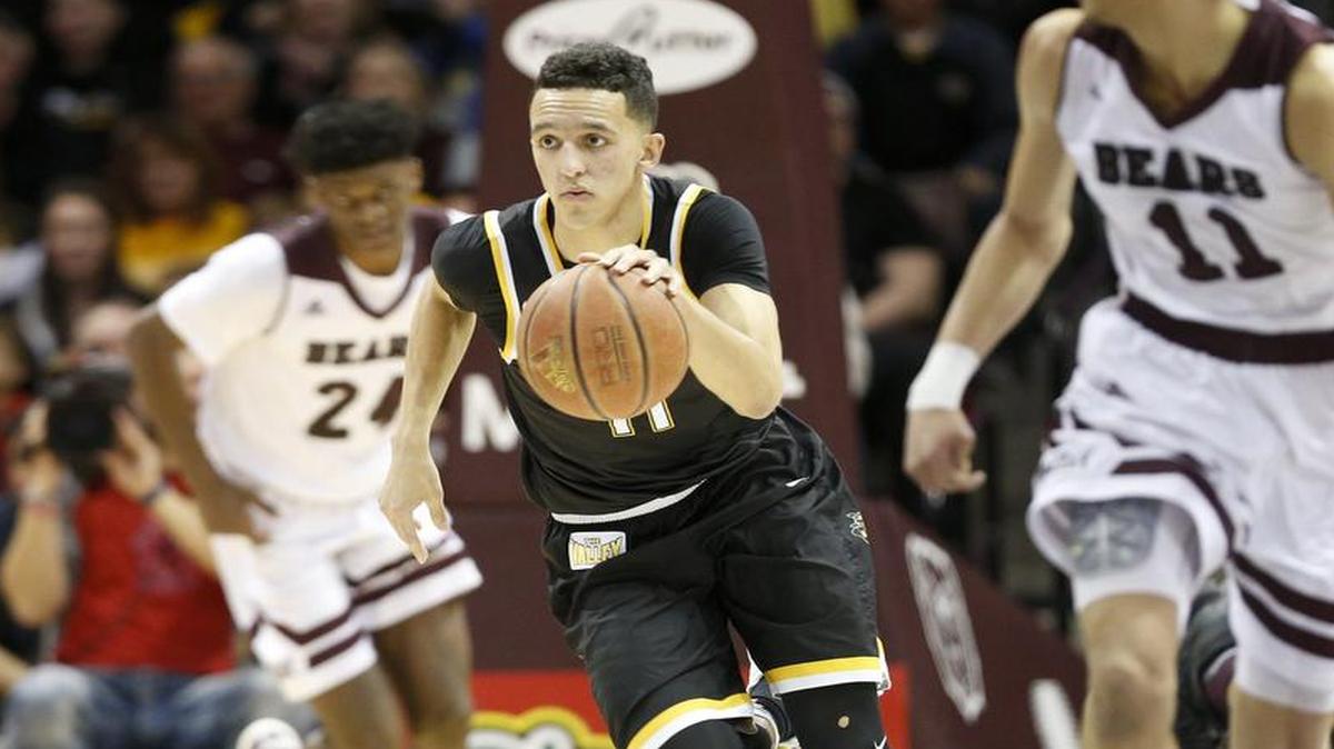 Wichita State guard Landry Shamet (center) averaged 11.4 points, 3.3 assists and 2.8 rebounds per game last season.