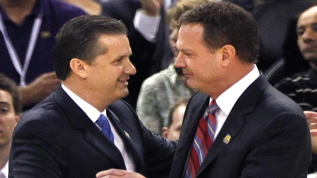 John Calipari’s Kentucky and Bill Self’s Kansas teams will meet Saturday in Lawrence.
