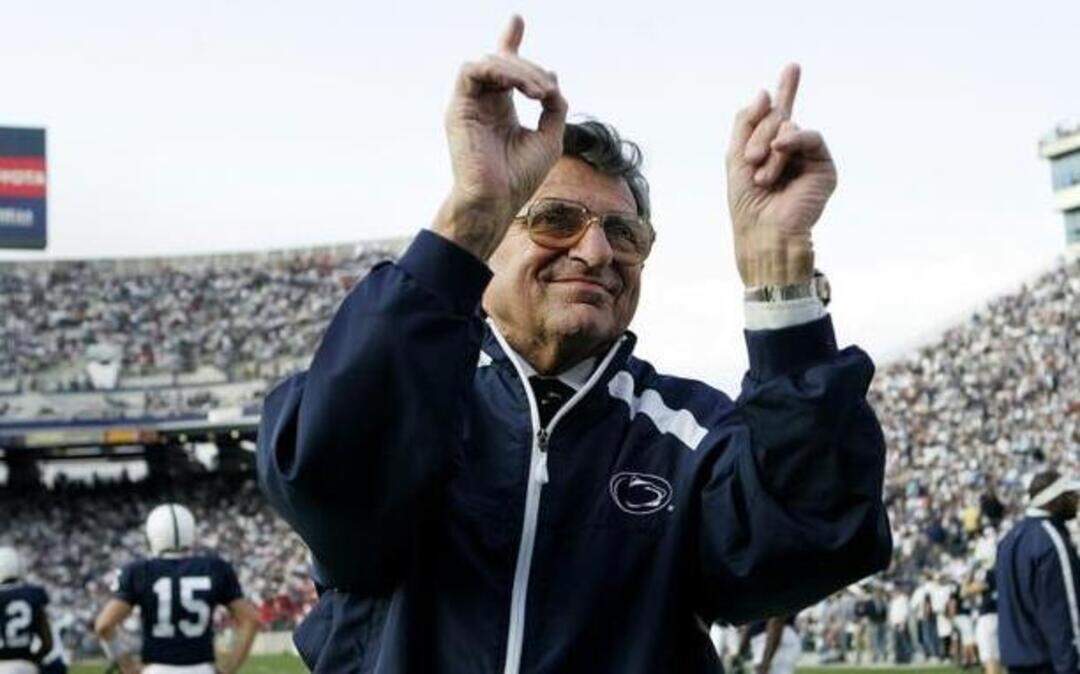 
In this Nov. 5, 2005, file photo, Penn State football coach Joe Paterno acknowledged the crowd before a football game against Wisconsin in State College, Pa. 
