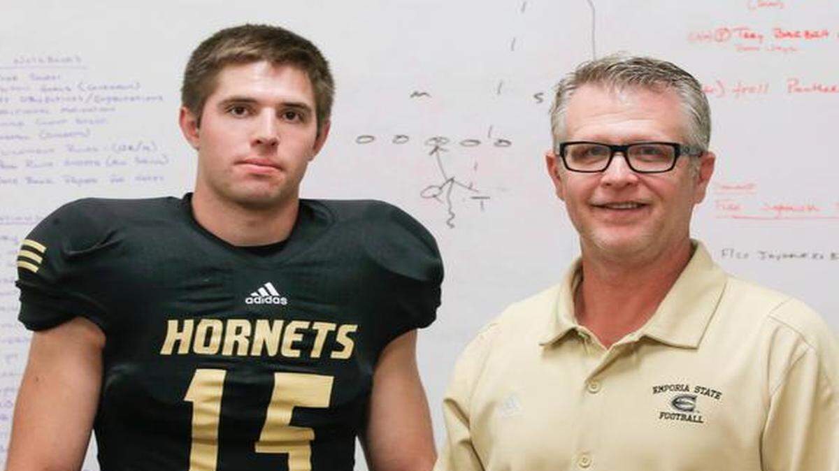 
Emporia State coach Garin Higgins has quarterback Brent Wilson (left) back as the Hornets take aim at an MIAA title. Emporia State is coming off its first NCAA Division II playoff appearance in a decade. 

