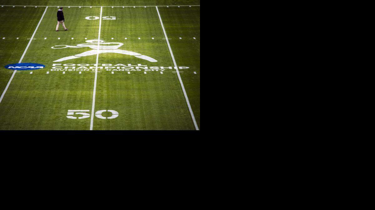 
Assistant groundskeeper Scotty Berg walks across a football-ready field on Wednesday, Dec. 17, for Saturday's NCAA Division II Football Championship game at Sporting Park in Kansas City, Kan. Minnesota State University-Mankato and Colorado State University-Pueblo will each be playing for its first national title when they face off at 3 pm.
