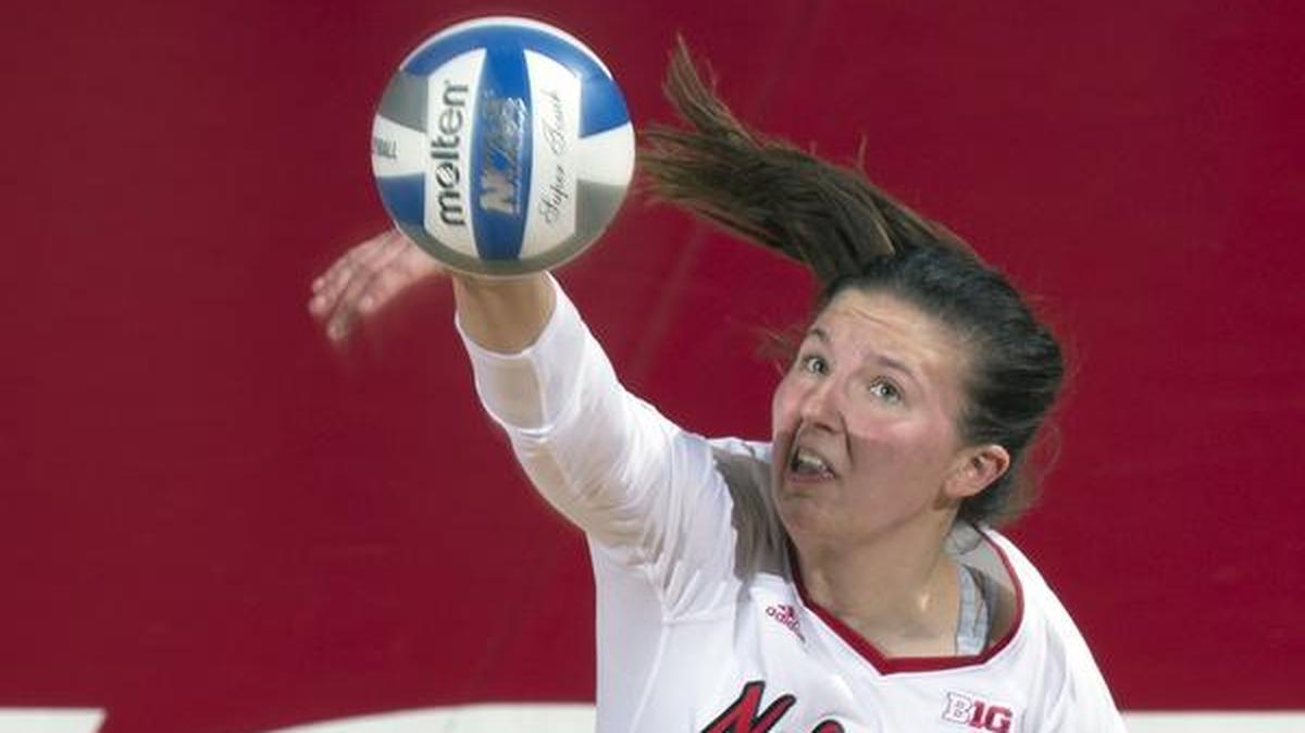 Outside hitter Mikaela Foecke (top) and Nebraska defeated Washington State in the second round on its way to a berth in the final four of the NCAA volleyball tournament Thursday and Saturday in Kansas City.