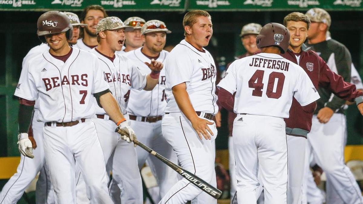 
Missouri State’s Alex Jefferson was congratulated after scoring against Wichita State during the Missouri Valley tournament.
