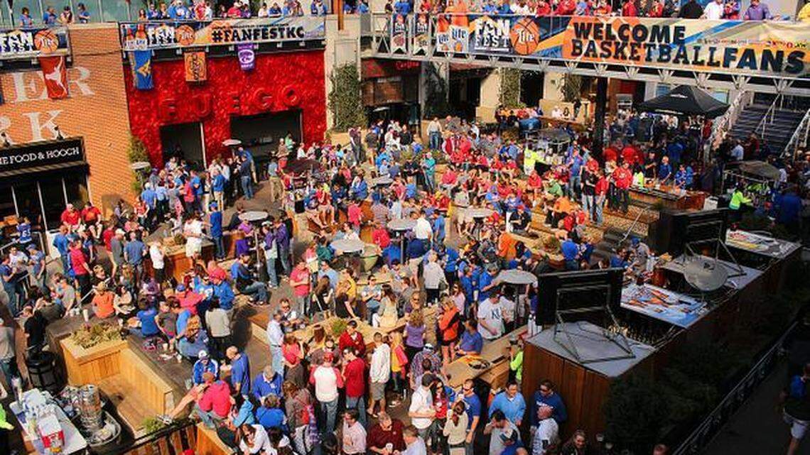 Basketball fans took advantage of the beautiful weather in 2015 to congregate for drinks, food and music at the Power & Light District as they waited for their favorite teams to play in the Big 12 Tournament.