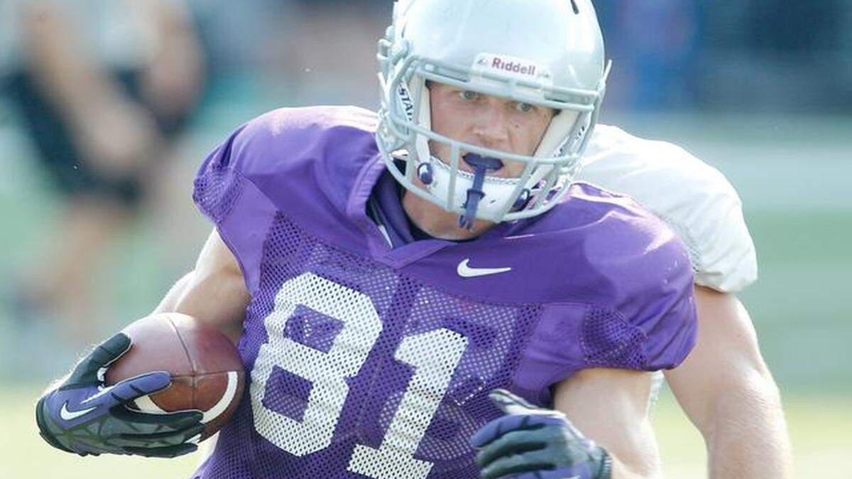 
Kansas State's Kyle Klein works out during practice last August.
