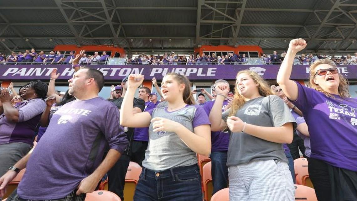Fans cheered K-State’s football team as it arrived for pep rally Tuesday afternoon at BVAA Compass Stadium in Houston.