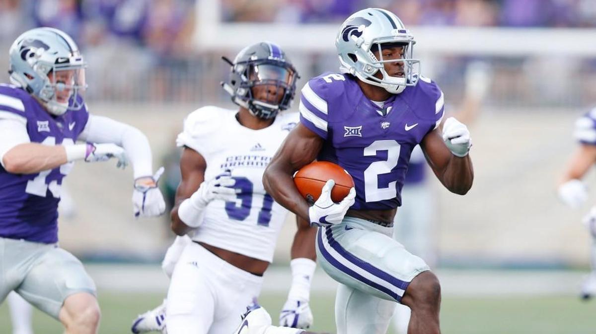 K-State defensive back D.J. Reed (2) sprinted 96 yards on a the first play of the game against Central Arkansas in September. Reed came up a few yards short of a touchdown, but he could chip in as returner if drafted by the Chiefs.