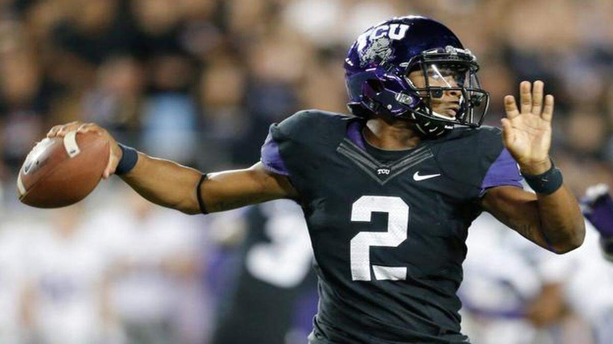 
TCU Horned Frogs quarterback Trevone Boykin (2). Boykin was 17 of 30 passes Saturday for 164 yards.
