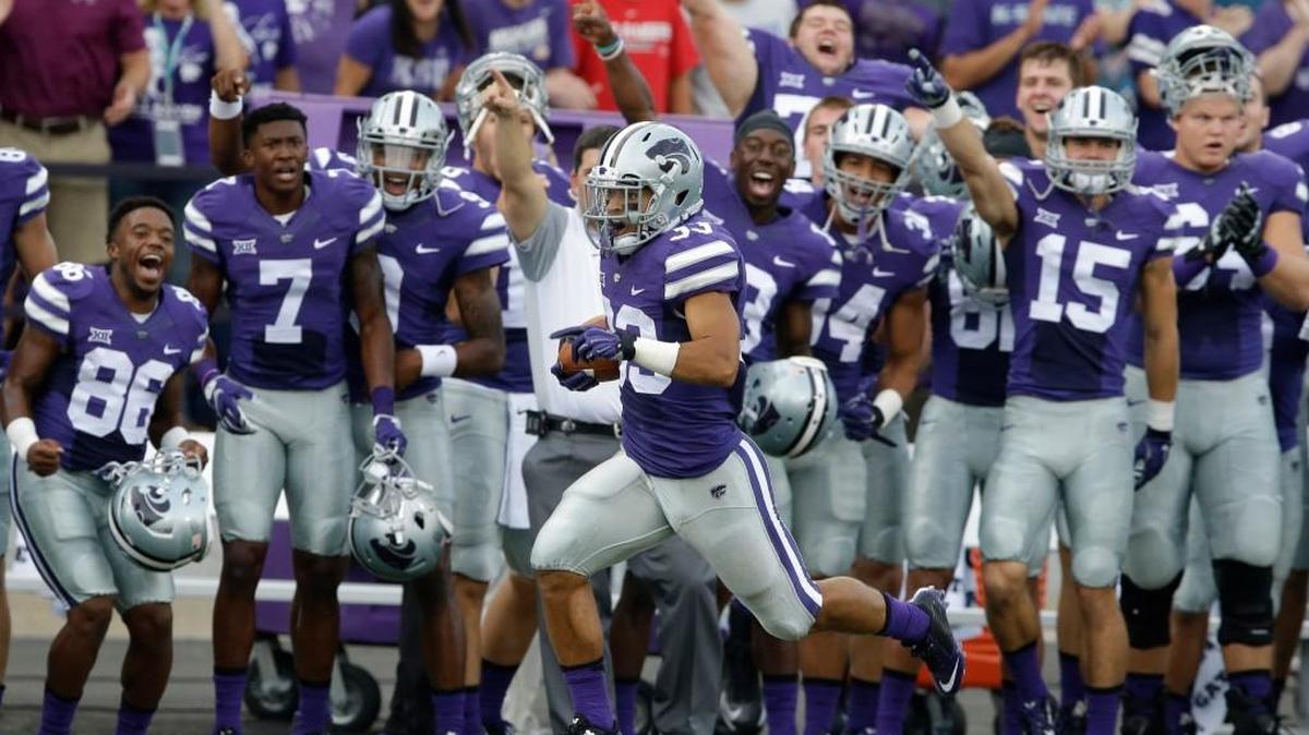 
Kansas State’s Morgan Burns returned the opening kickoff for a touchdown against South Dakota on Saturday in Manhattan, Kan.
