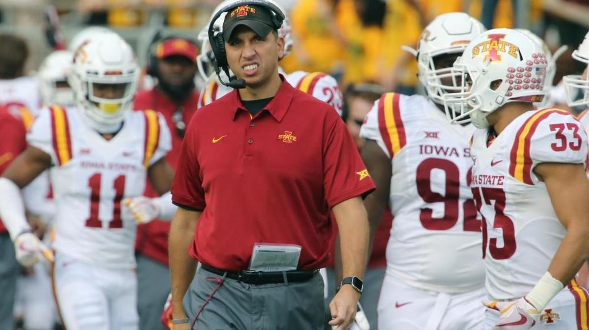 Iowa State football coach Matt Campbell looks on during a time out against Baylor on Nov. 18 in Waco, Texas. Iowa State won 23-13.