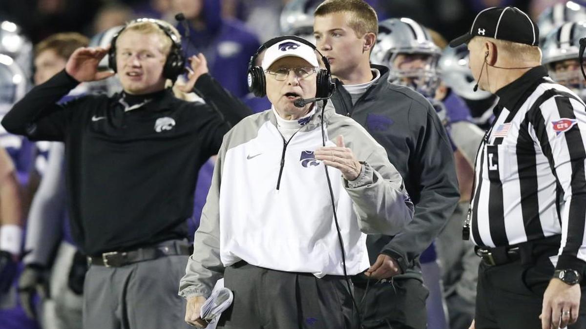 Kansas State coach Bill Snyder calls a timeout against West Virginia on Dec. 5.