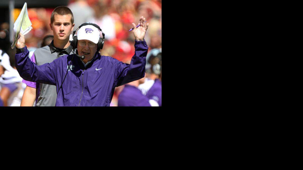 
Kansas State coach Bill Snyder reacted to a play during the first half of Saturday’s game in Ames, Iowa. 
