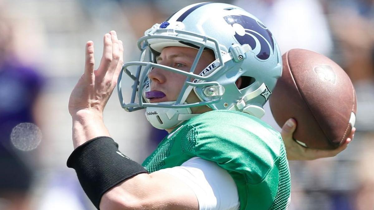 K-State quarterback Jesse Ertz prepares to fire off a pass during the 2016 spring game in Manhattan.
