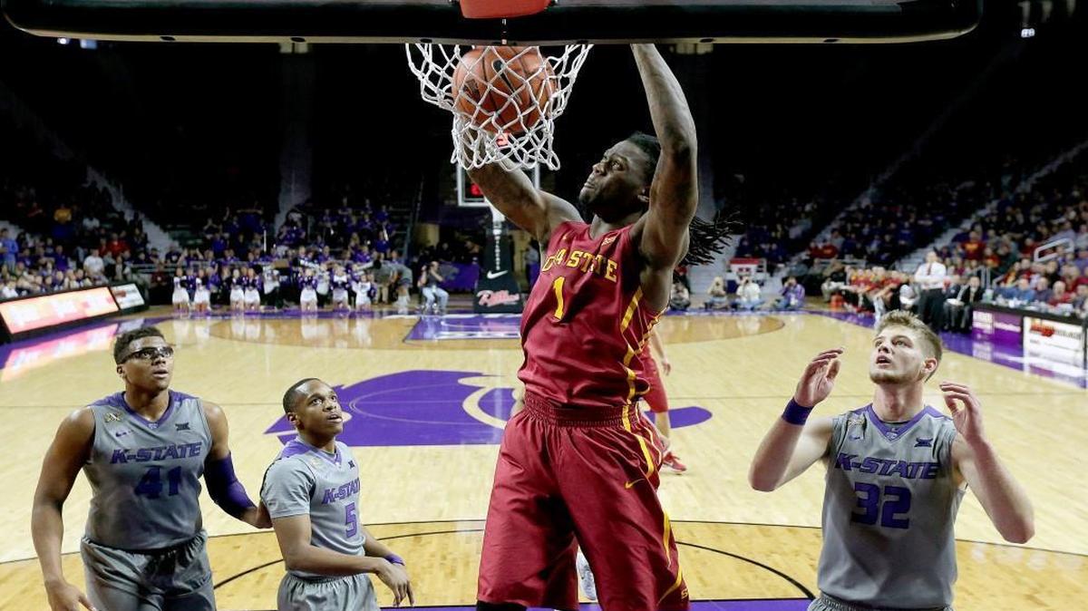 Iowa State’s Jameel McKay (1) dunked the ball in the first half against Kansas State on Saturday in Manhattan, Kan.