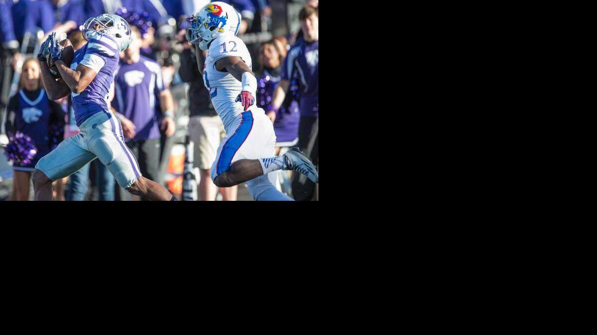 
Kansas State wide receiver Tyler Lockett (16) made an over-the-shoulder catch in front of Kansas cornerback Dexter McDonald (12) to score a touchdown in the first quarter of the Sunflower Showdown Nov. 29 in Manhattan.
