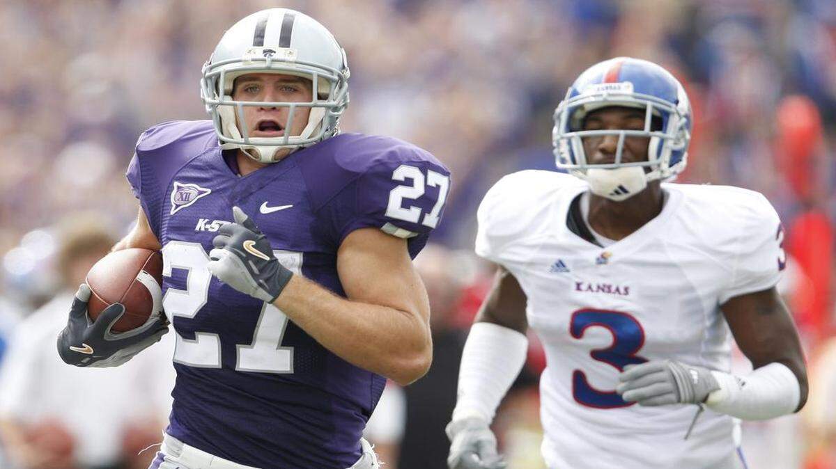 
Kansas State wide receiver Jordy Nelson runs for a 68-yard touchdown against Kansas in 2007.
