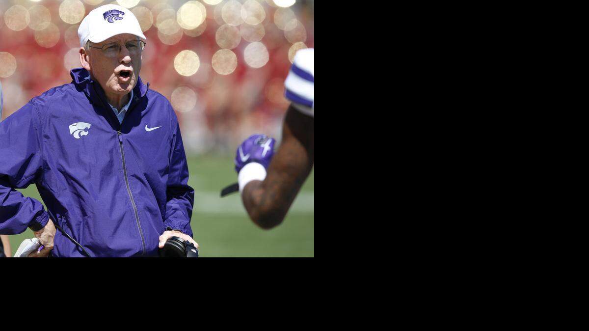 
K-State head coach Bill Snyder had words with a player as they run off field Saturday in Ames, Iowa. (September 6, 2014)

