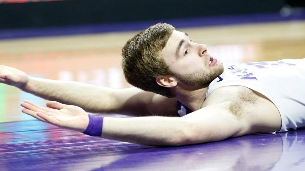 K-State forward Austin Budke looks to the bench after being fouled Saturday afternoon by Mississippi. (January 30, 2016)