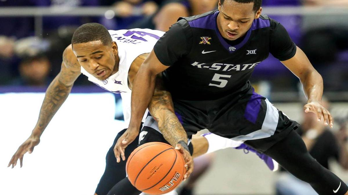 TCU guard Malique Trent (led) tried to go for a steal against Kansas State guard Barry Brown during the second half Tuesday.