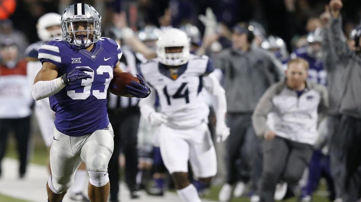 Kansas State defensive back Morgan Burns ran for a 97-yard kickoff return touchdown in last year’s 24-23 Wildcats win over West Virginia.