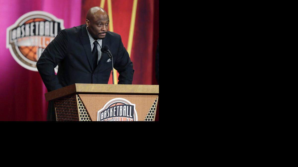 
Six-time NBA All-Star and former Kansas State stadnout Mitch Richmond addressed a gathering during his enshrinement ceremony for the Naismith Memorial Basketball Hall of Fame on Friday in Springfield, Mass.



