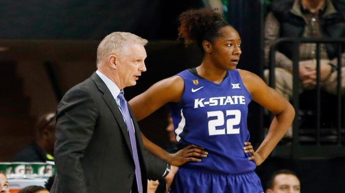 Kansas State coach Jeff Mittie consulted with forward Breanna Lewis against Baylor in February. Lewis is averaging 16.7 points heading into Friday’s first-round game against George Washington in the NCAA Tournament.
