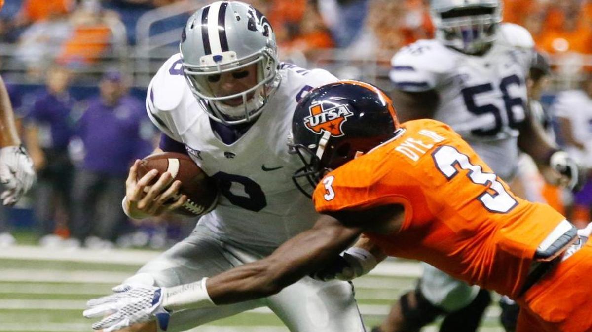 
Kansas State quarterback Joe Hubener rushed for 58 yards and a touchdown in 17 carries against Texas-San Antonio. But it seems his coaches are encouraging him to rush less as two other Wildcats quarterbacks have suffered injuries this season. 
