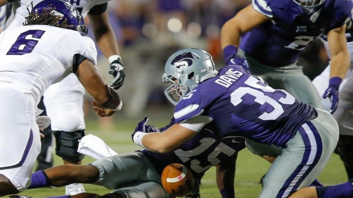 
Last season, Kansas State’s Will Davis (right) didn’t make much of an impact. But he’s stepped up and become a leader this year, making a game-high nine tackles against Texas-San Antonio last weekend and breaking up a crucial pass.


