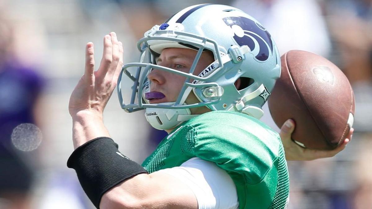 K-State quarterback Jesse Ertz prepares to fire off a pass during the 2016 spring game in Manhattan. It was his first action since being injured in the Wildcats’ 2015 opener.