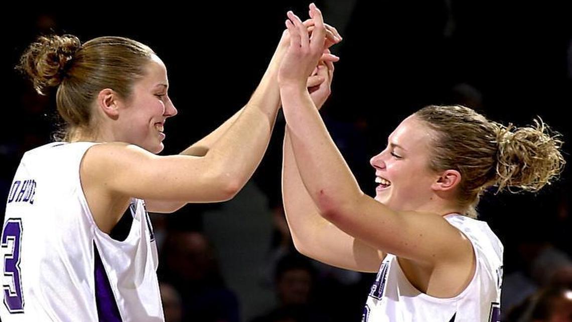 Nicole Ohlde (left) and Kendra Wecker attracted record women’s basketball crowds at Kansas State.