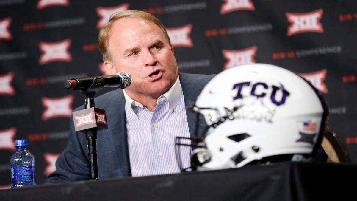 TCU football coach Gary Patterson addresses attendees during Big 12 media days, Monday, July 18, 2016, in Dallas. (AP Photo/Tony Gutierrez)