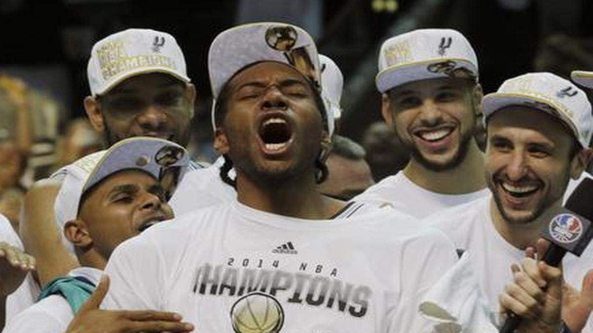 
San Antonio Spurs forward Kawhi Leonard (third from right) was the MVP of the NBA Finals.
