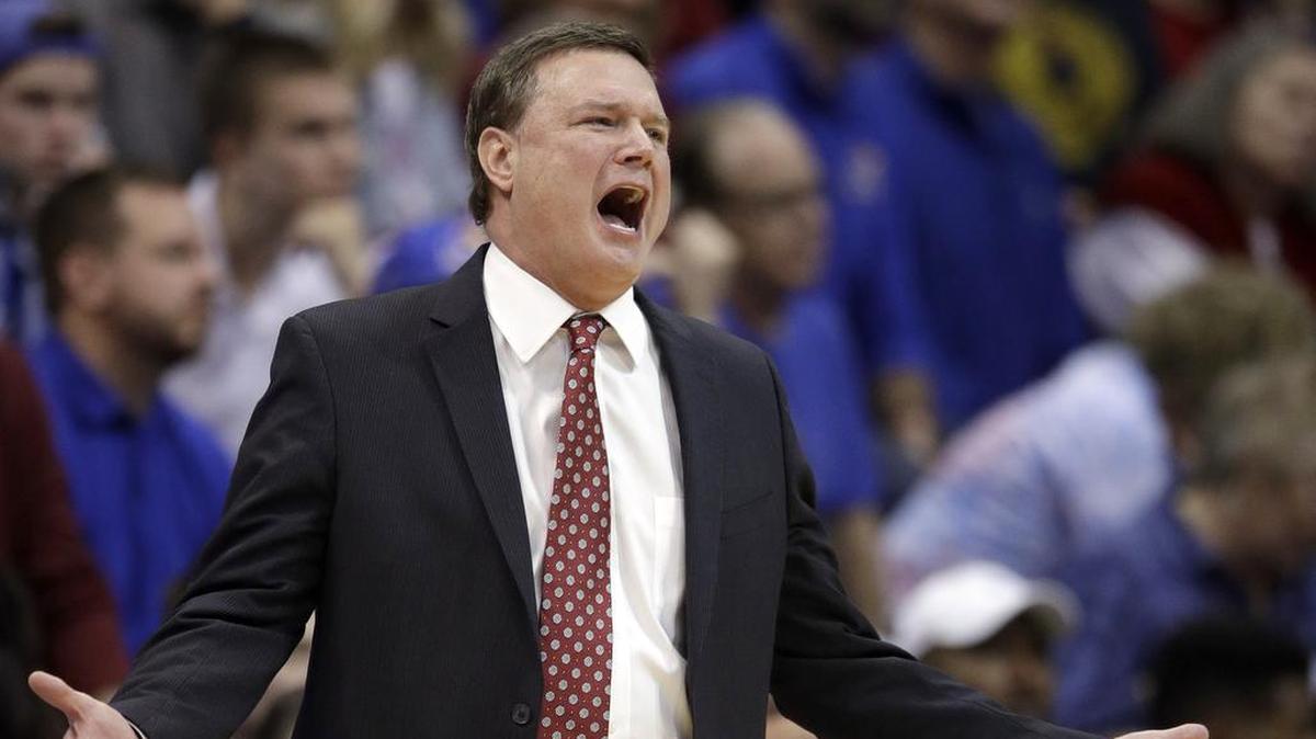 Kansas head basketball coach Bill Self reacts to a call in one of the Jayhawks’ games.