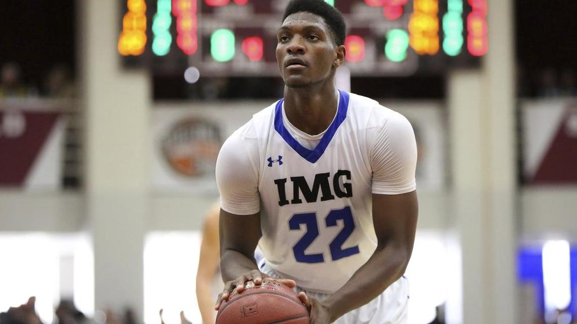 IMG Academy's Silvio De Sousa shot a free throw against Wasatch Academy during a high school basketball game at the 2017 Hoophall Classic on Sunday, Jan. 15, 2017, in Springfield, Mass.